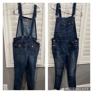 Very comfy, some stretch denim blue like NEW True Religion Overalls Womens Large
